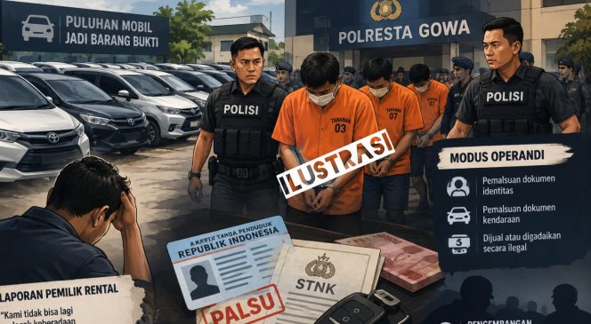 
 Polresta Gowa Bongkar Sindikat Penggelapan Mobil Rental, Puluhan Kendaraan Jadi Barang Bukti