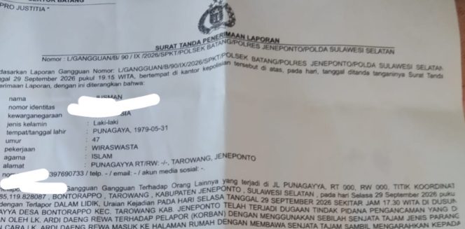 
 Laporan Dugaan Pengancaman Pakai Parang di Jeneponto Disorot, APH Didesak Segera Proses Hukum
